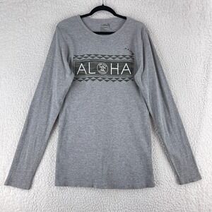 Da Hui Gray Thermal Aloha Print Long Sleeve Shirt Mens Pullover Crew Neck Size L